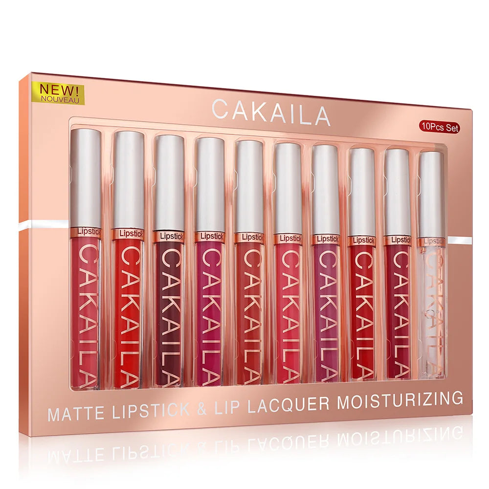 CAKAILA 10pcs Set Nude Lip Gloss Matte Velvet Lipstick
