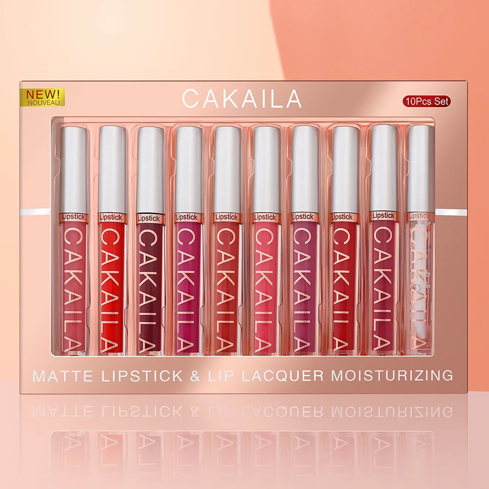 CAKAILA 10pcs Set Nude Lip Gloss Matte Velvet Lipstick