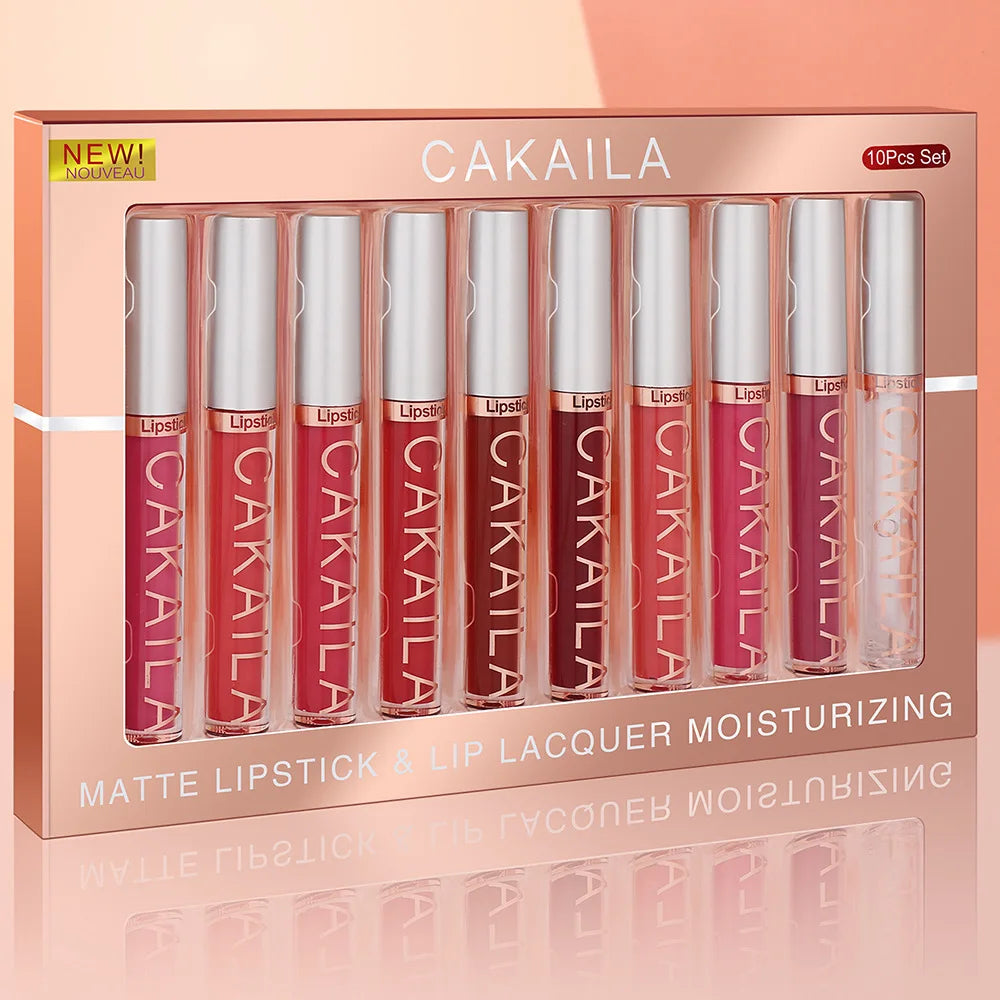 CAKAILA 10pcs Set Nude Lip Gloss Matte Velvet Lipstick
