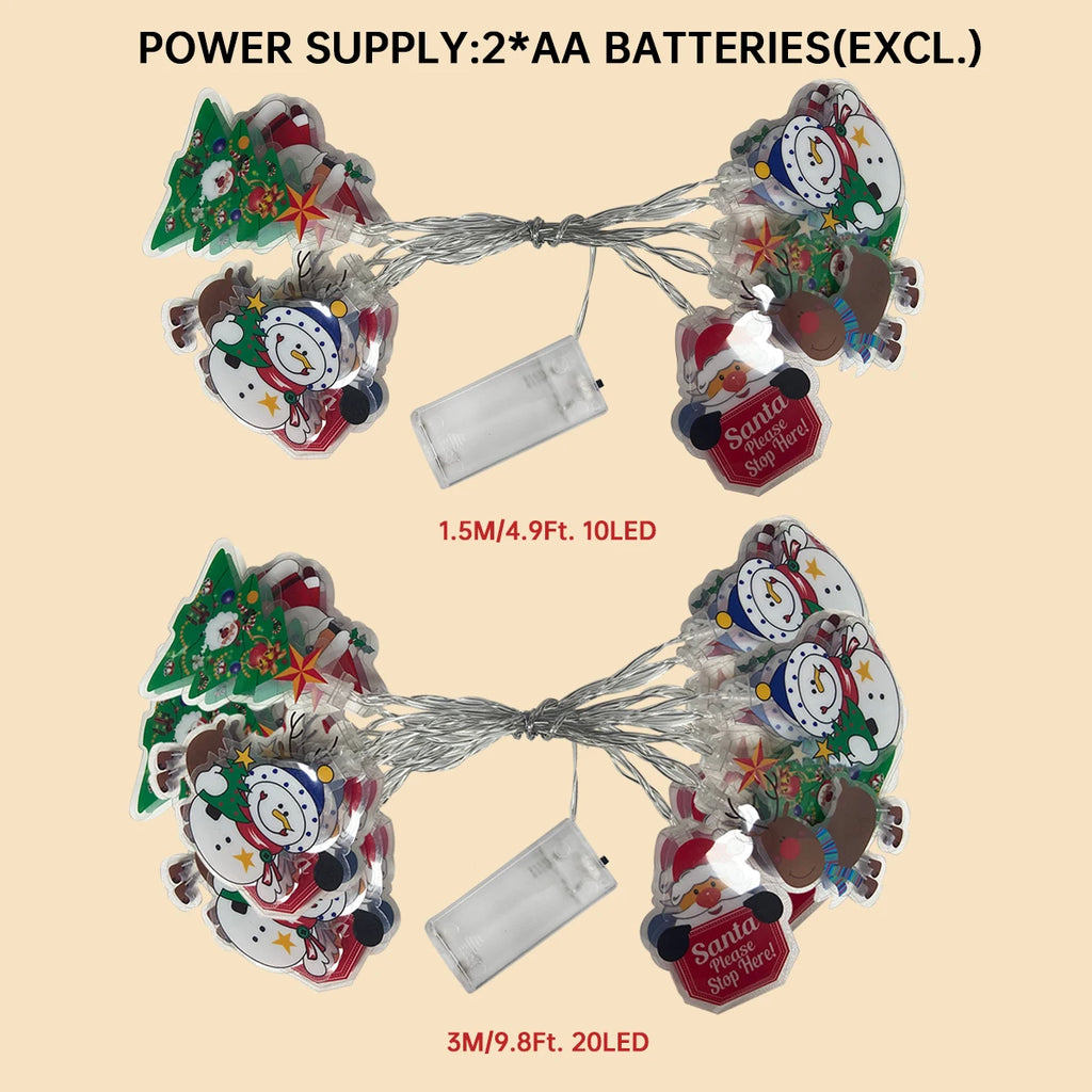 1PC Christmas Indoor String Lights with Santa & Reindeer & Snowman &Christmas Tree Design For Home Holiday Patry Xmas Decoration