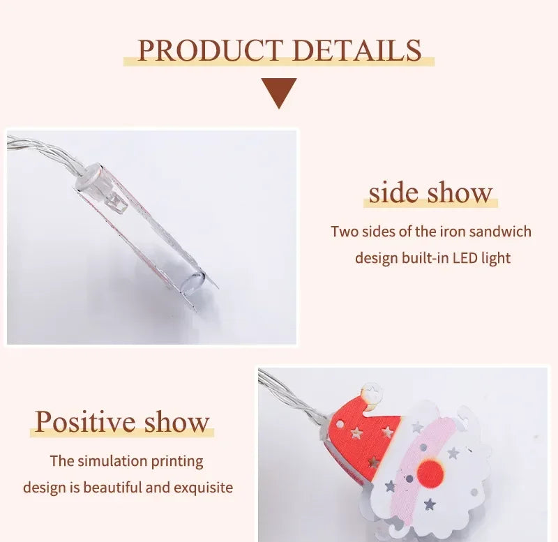 Christmas LED Light String Santa Claus Elk Snowman Xmas Ornament String Light Christmas Decorations 2023 New Year Navidad Gift