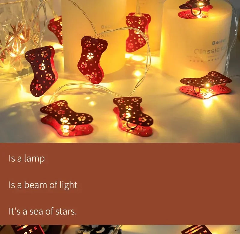 Christmas LED Light String Santa Claus Elk Snowman Xmas Ornament String Light Christmas Decorations 2023 New Year Navidad Gift