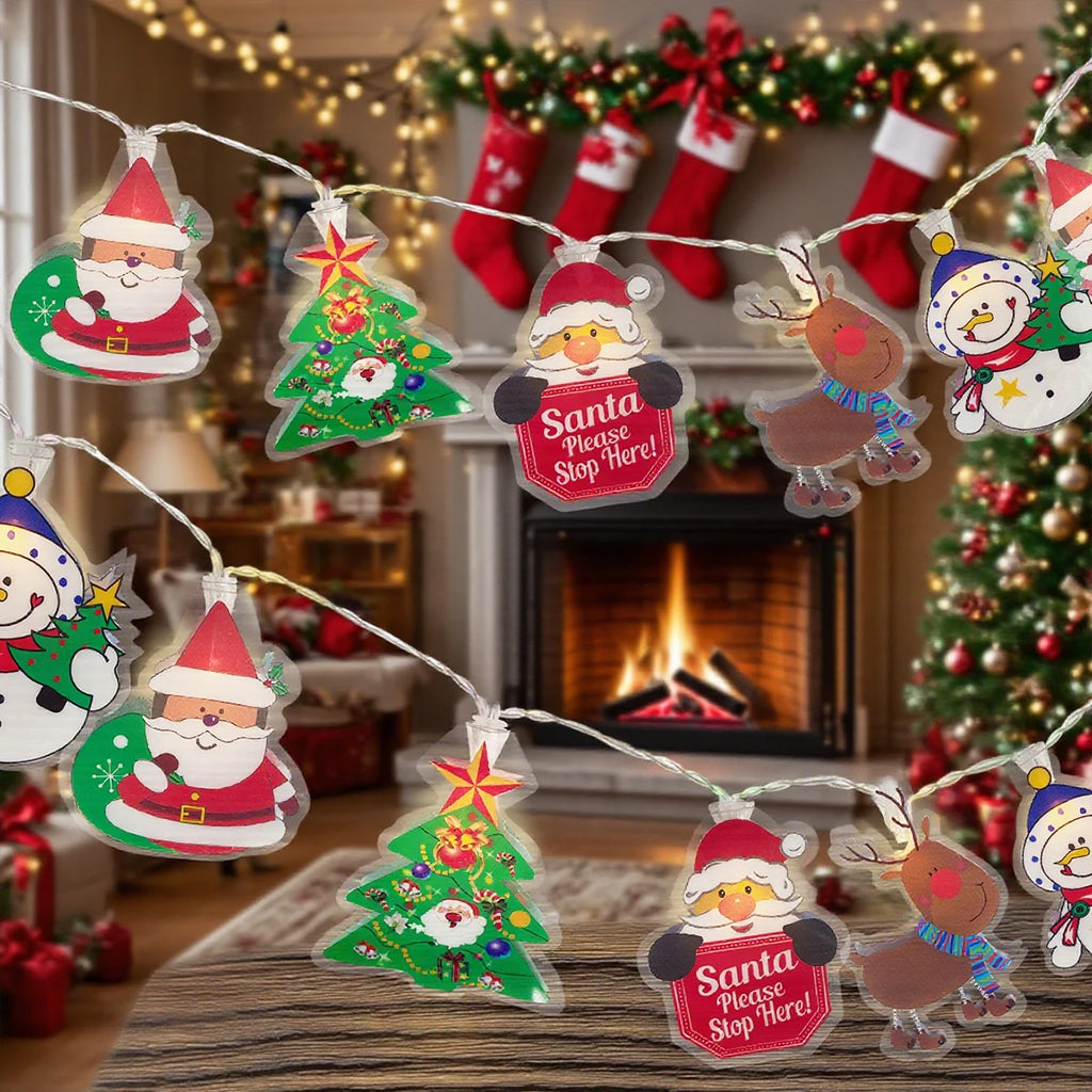 1PC Christmas Indoor String Lights with Santa & Reindeer & Snowman &Christmas Tree Design For Home Holiday Patry Xmas Decoration