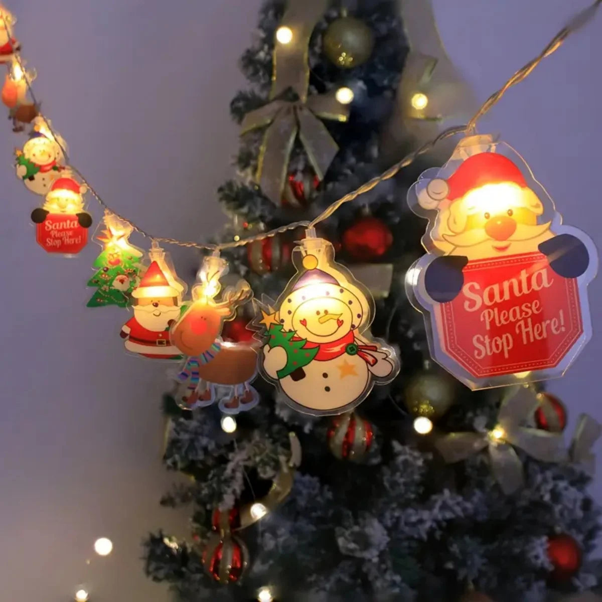 1PC Christmas Indoor String Lights with Santa & Reindeer & Snowman &Christmas Tree Design For Home Holiday Patry Xmas Decoration