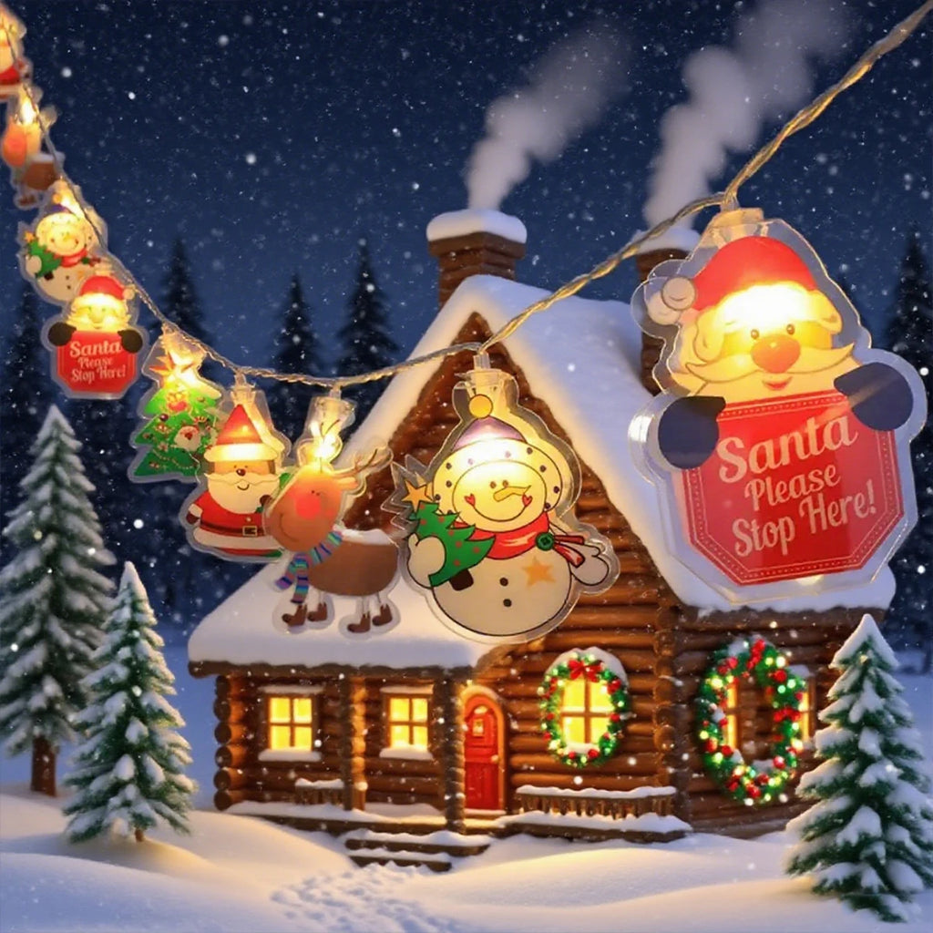 1PC Christmas Indoor String Lights with Santa & Reindeer & Snowman &Christmas Tree Design For Home Holiday Patry Xmas Decoration