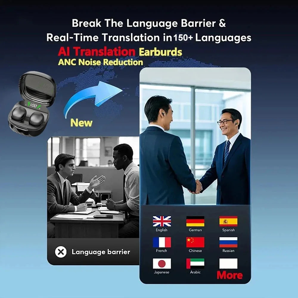 Bluetooth 5.3 AI Translation Earphones Wireless Sleep Headsets 150+Language Headphones HiFi Noise Reduction Earbuds for XIAOMI